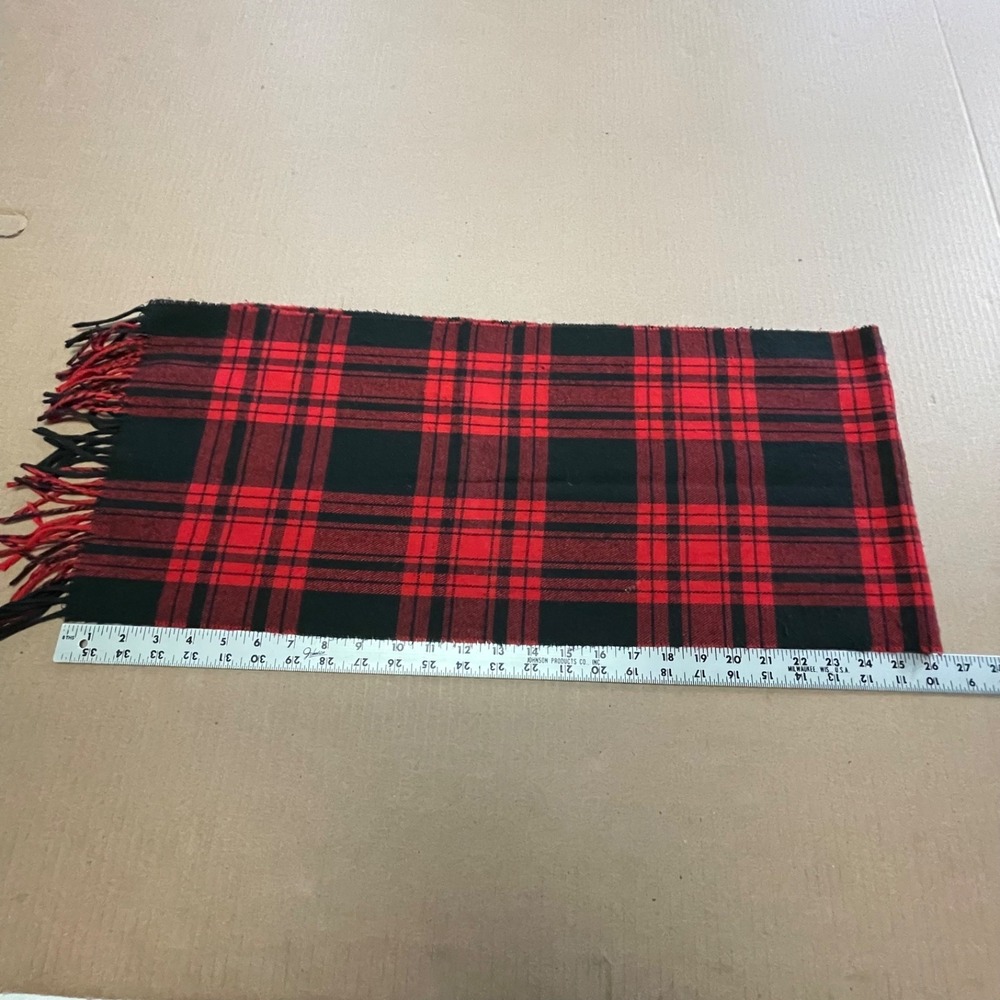 Vintage Christian Dior Cashmaire Red & Black 52x11 Plaid Scarf Unisex - Picture 3 of 6